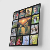 Creëer Uw eigen familie fotocollage zwart vierkant Vierkante Klok (Hoek)