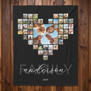 Creëer uw eigen familie hartvormige fotocollage fleece deken