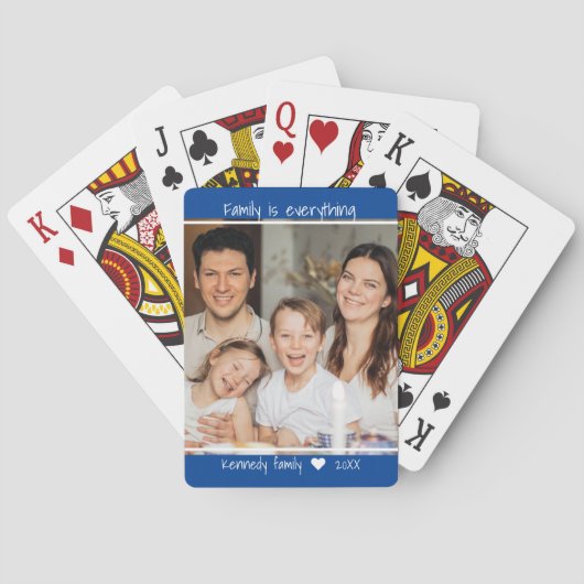 Creëer Uw eigen Familie Quote Fotonaam Blauw Pokerkaarten (Achterkant)