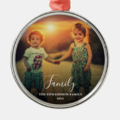 Creëer uw eigen familie script foto monogrammed metalen ornament (Voorkant)