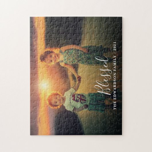 Creëer uw eigen familiefoto Afgetapt script Legpuzzel (Verticaal)