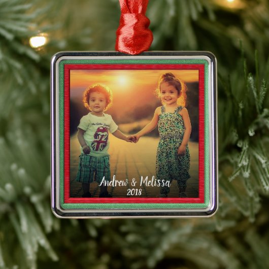 Creëer uw eigen familiefoto Kerst aandenken Metalen Ornament (Boom)