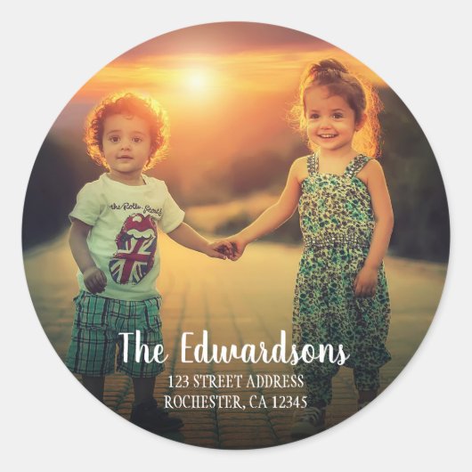 Creëer Uw eigen familiefoto retouradres Ronde Sticker (Voorkant)