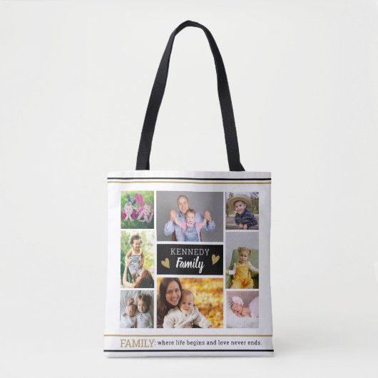 Creëer Uw eigen familieknotering 8 Foto Collage Tote Bag (Voorkant)