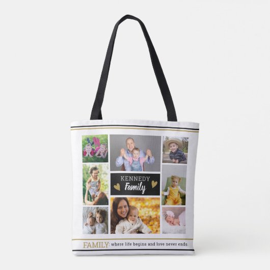 Creëer Uw eigen familieknotering 8 Foto Collage Tote Bag (Achterkant)