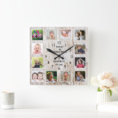 Creëer Uw eigen familienaam 12 Foto Collage Lijst Vierkante Klok (Huis)