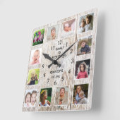 Creëer Uw eigen familienaam 12 Foto Collage Lijst Vierkante Klok (Hoek)