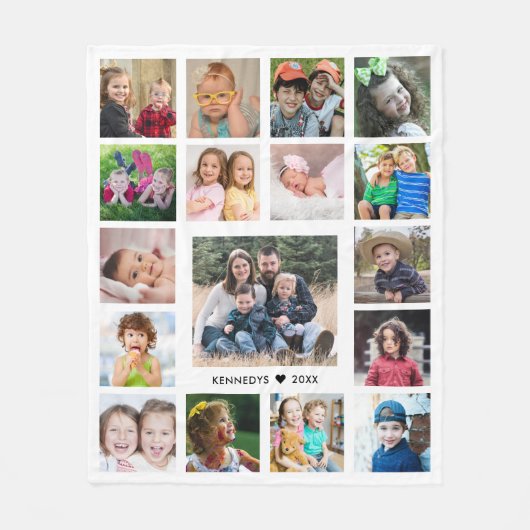 Creëer Uw Eigen Familienaam 17 Foto Collage Wit Fleece Deken (Voorkant)