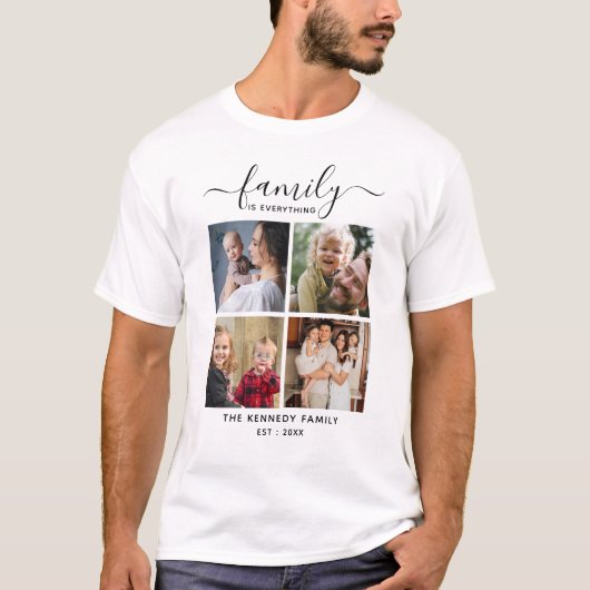 Creëer Uw eigen familienaam 4 Foto Collage Black T-shirt (Voorkant)