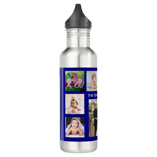 Creëer Uw eigen familienaam 9 Foto Collage Blue Waterfles (Links)