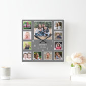 Creëer Uw eigen familienaam Foto Collage Gray Vierkante Klok (Huis)