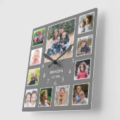 Creëer Uw eigen familienaam Foto Collage Gray Vierkante Klok (Hoek)
