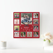 Creëer Uw eigen familienaam Foto Collage Red Vierkante Klok (Huis)