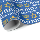 Creëer Uw eigen familienaam Happy Hanukkah Cadeaupapier (Rol Hoek)
