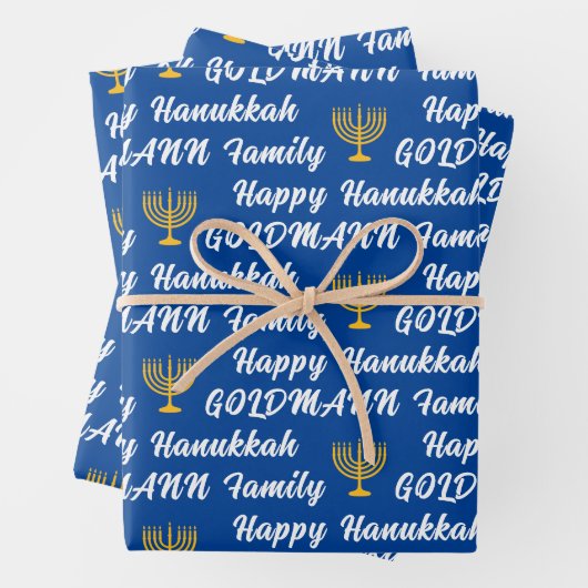 Creëer Uw eigen familienaam Happy Hanukkah Inpakpapier Vel (In situ)