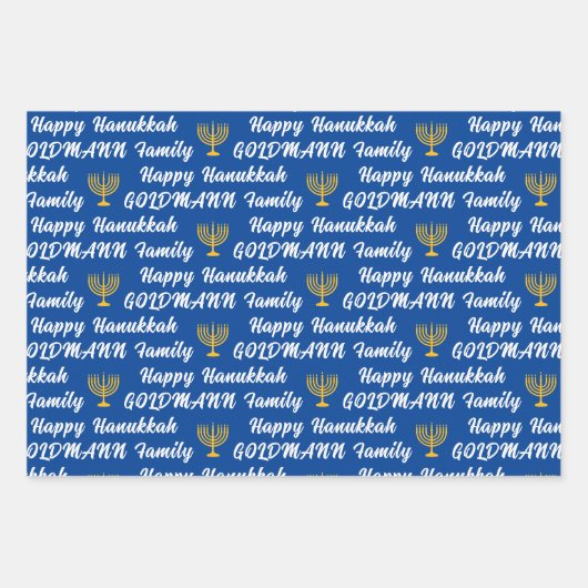 Creëer Uw eigen familienaam Happy Hanukkah Inpakpapier Vel (Voorkant)