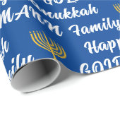Creëer Uw eigen familienaam Happy Hanukkah Wrappi Cadeaupapier (Rol Hoek)