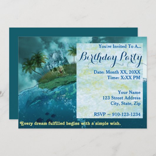 Creëer Uw eigen Fantasy verjaardagsfeestje uitnodi Kaart (Voorkant / Achterkant)