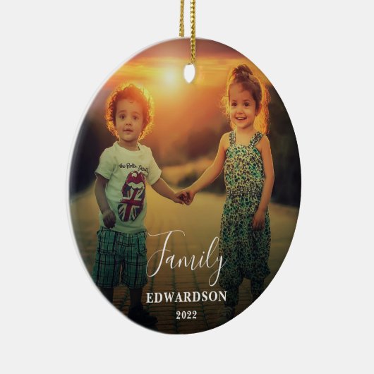 Creëer uw eigen feestdagen familiefoto keramisch ornament (Rechts)