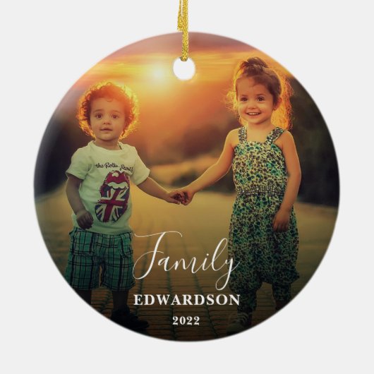 Creëer uw eigen feestdagen familiefoto keramisch ornament (Achterkant)