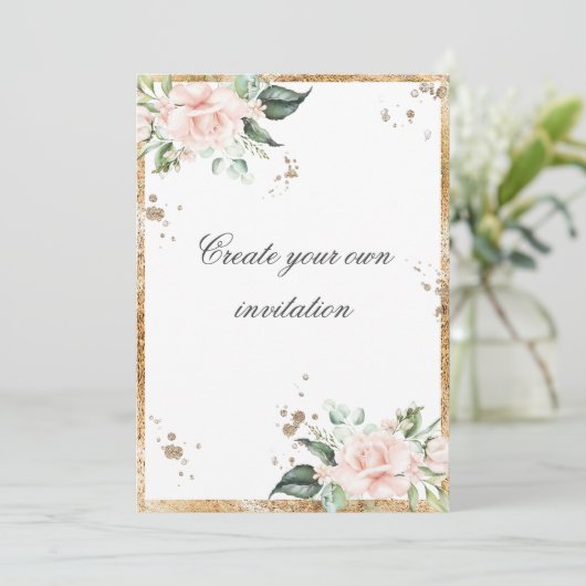 Creëer Uw eigen Floral Pink Gold Script Weduwen Kaart (Staand voorkant)
