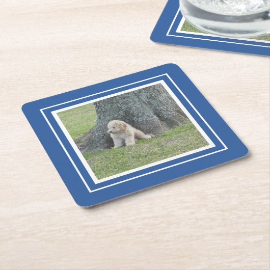 Creëer Uw eigen foto Blauw en wit Kartonnen Onderzetters (Schuin)