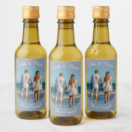 Creëer Uw eigen foto Blauw Verloving Naam paar Wijn Etiket