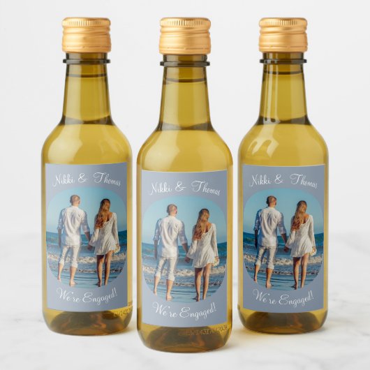 Creëer Uw eigen foto Blauw Verloving Naam paar Wijn Etiket (Flessen)