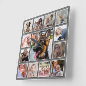 Creëer uw eigen foto-collage grijs vierkante klok (Hoek)