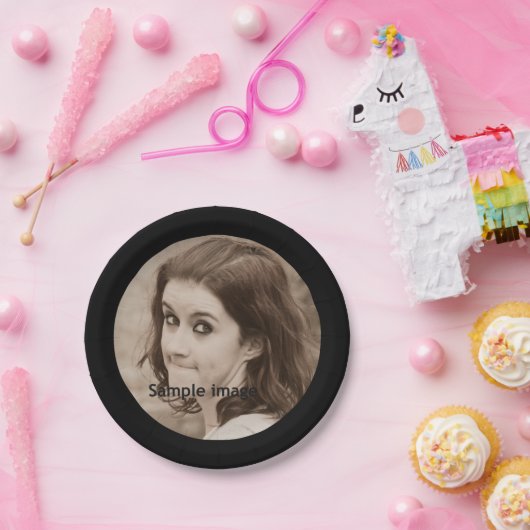 Creëer Uw eigen foto | Eenvoudige moderne zwarte p Papieren Bordje (Feest)