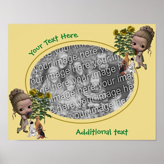 Creëer uw eigen foto meisje en Puppies grens Poster (Voorkant)