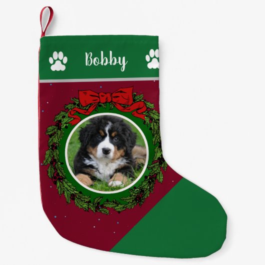 Creëer uw eigen foto monogrammed kersthond kleine kerstsok (Voorkant)
