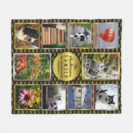 Creëer Uw eigen foto Naam Black Gold Deco Fleece Deken (Voorkant (Horizontaal))