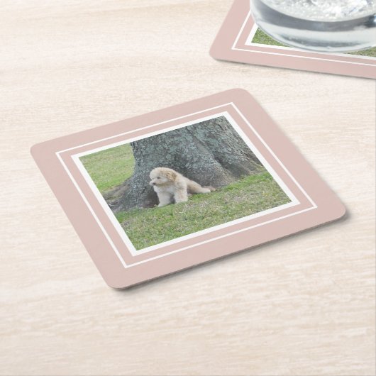 Creëer Uw eigen foto roze en wit Kartonnen Onderzetters (Schuin)