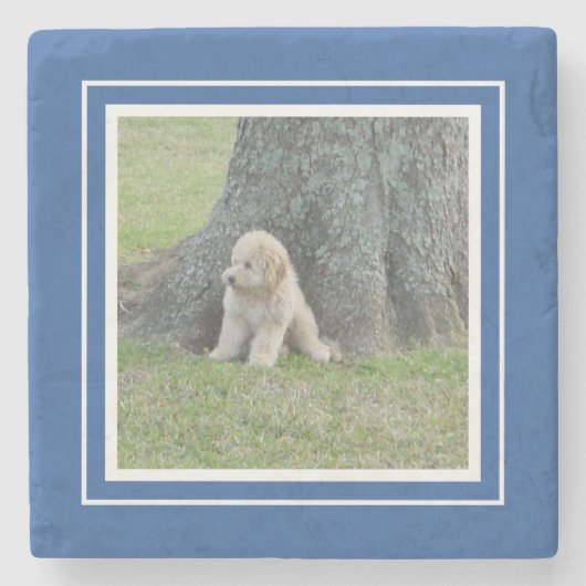 Creëer Uw eigen foto Sjabloon Keepomwille Blue Whi Stenen Onderzetter (Voorkant)