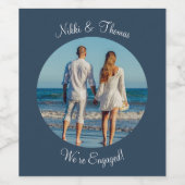 Creëer Uw eigen foto Verloving Blauw naamvat Paar Wijn Etiket (Enkel label)