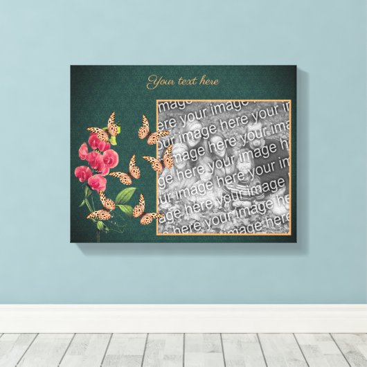 Creëer Uw eigen foto vlinders en bloem Lijst Canvas Afdruk (Insitu (Houten vloer))