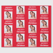 Creëer Uw eigen foto Vrolijk kerstfeest - rood Cadeaupapier (Vlak)