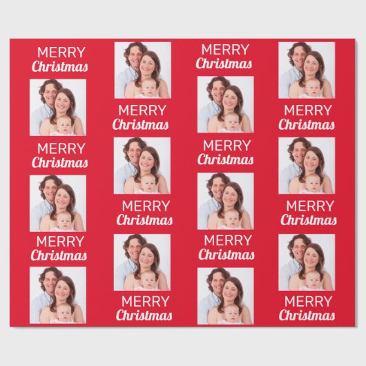 Creëer Uw eigen foto Vrolijk kerstfeest - rood Cadeaupapier (Vlak)