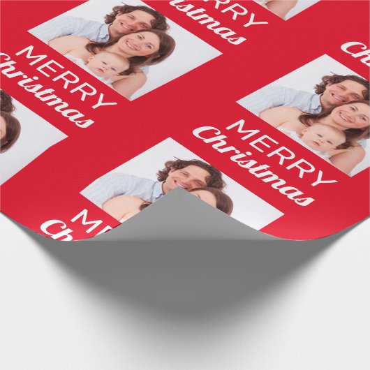 Creëer Uw eigen foto Vrolijk kerstfeest - rood Cadeaupapier (Hoek)