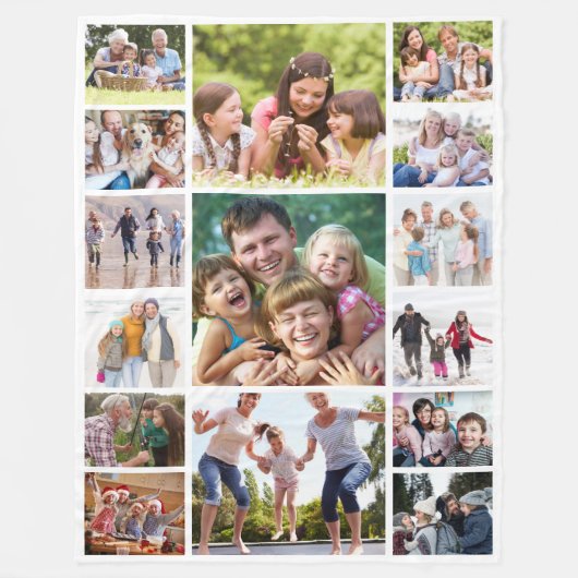 Creëer Uw Eigen Fotocollage 15 Afbeeldingen Wit Fleece Deken (Voorkant)