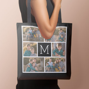 Creëer Uw eigen fotocollage - 6 foto's Monogram Tote Bag