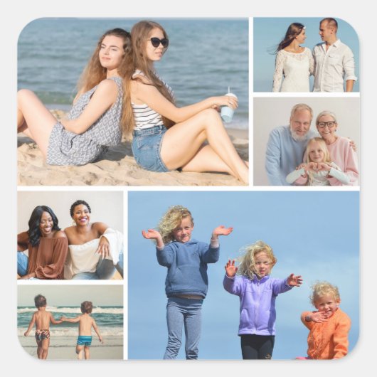 Creëer Uw eigen fotocollage 6 Vierkante Sticker (Voorkant)