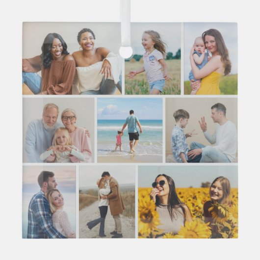 Creëer Uw eigen fotocollage 9 Glas Ornament (Voorkant)