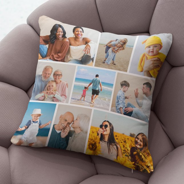 Creëer Uw eigen fotocollage 9 Kussen (9 Photo Collage Throw Pillow)