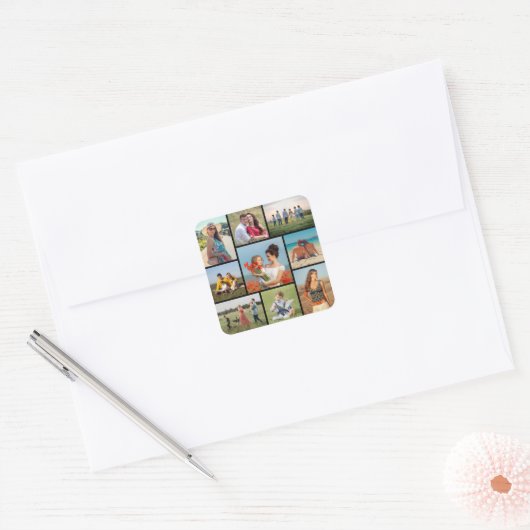 Creëer Uw eigen fotocollage 9 Vierkante Sticker (Envelop)