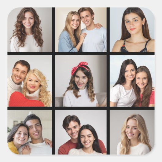 Creëer Uw eigen fotocollage 9 Vierkante Sticker (Voorkant)