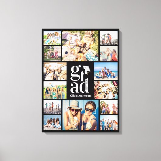 Creëer Uw Eigen Fotocollage Afstuderen Zwart Canvas Afdruk (Voorkant)