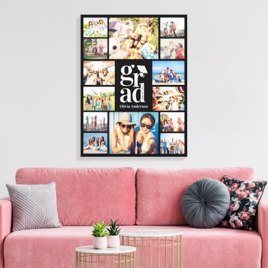 Creëer Uw Eigen Fotocollage Afstuderen Zwart Canvas Afdruk (Insitu (Woonkamer))