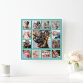 Creëer Uw eigen fotocollage Blauwgroen Vierkante Klok (Huis)